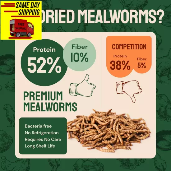 Bulk Dried Mealworms 10 Lbs – Premium Organic Non-Gmo Dried Mealworms for Chicke