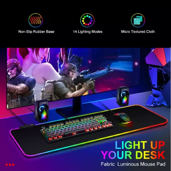 Extra Large RGB Gaming Mousepad - Non-Slip Rubber Base, Micro-Textured Durable C