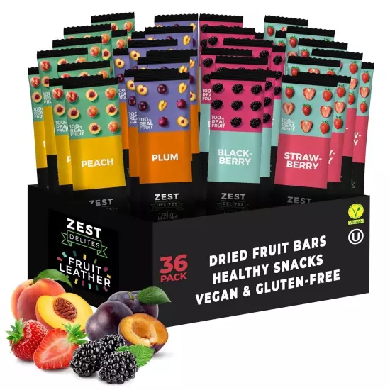 On-the-Go Healthy Fruit Strips - Vegan Variety Pack, 0.88oz Rolls (36 Pack)