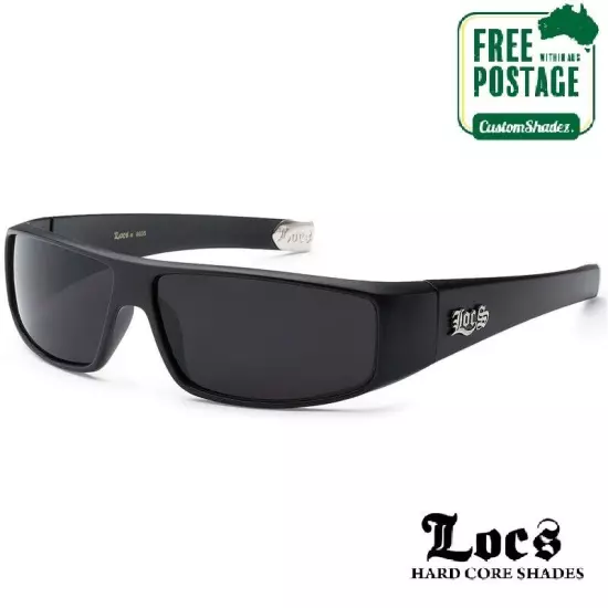 Locs Sunglasses - Men's - Matte Black Rectangular / Wrap Around Frame Free Post