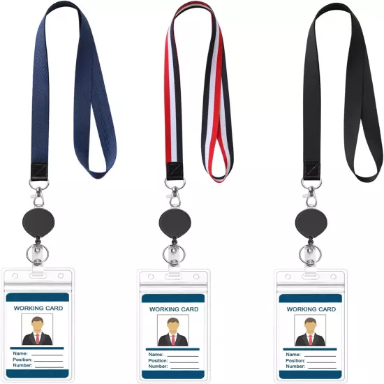 3 Pack Lanyards with ID Badges Holder and Retractable Badge Reel,Waterproof Clea