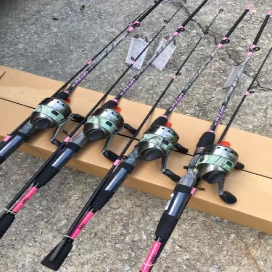 Lot of 4 Zebco 33 Ladies Pink Camo Rod Reel (PLUS MY$TERY FISHING ITEM$) U