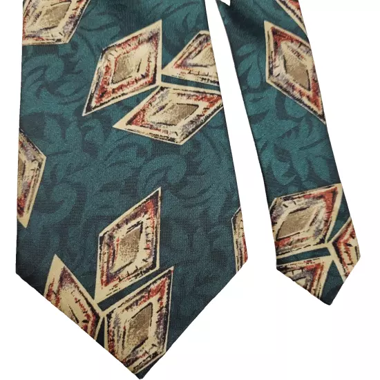 Green and Beige Falling Diamond Trio Pattern Ambassador Vintage Business Necktie