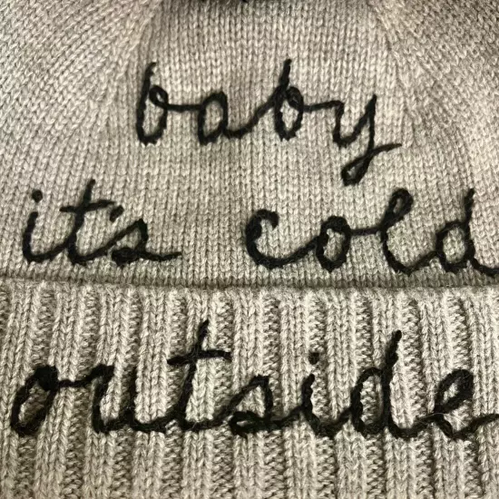 Kate Spade Baby It’s Cold Outside Gray Black Pom Winter Beanie Hat EUC HTF Viral