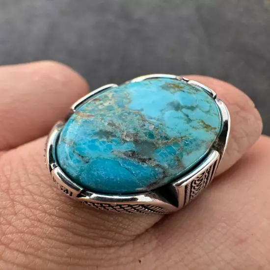 Mens Real Solid 925 Sterling Silver Blue Turquoise Natural Native Gemstone Ring