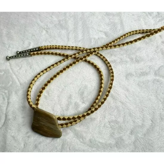 Vintage Western Bolo Tie With Stone Slide & Braided Suede feel Cord Two-tone Bro