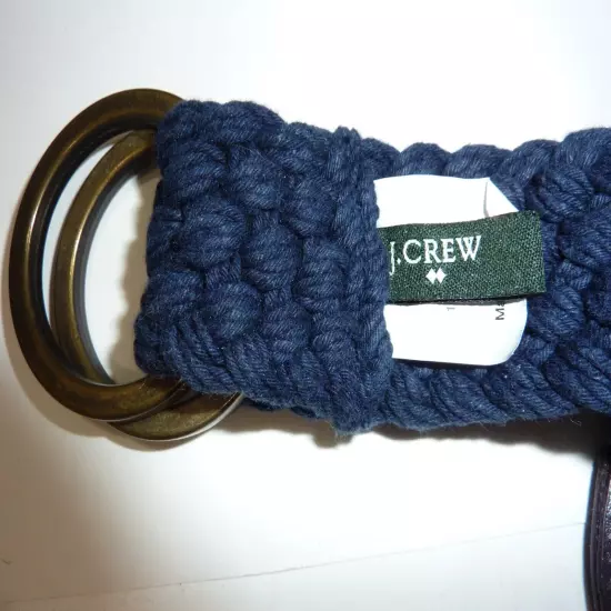 J. Crew MENS NAVY BLUE Braided Woven Cotton D RING Belt Size Medium S/M