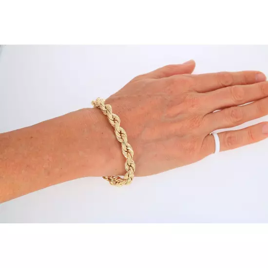 10K Yellow Gold Rope Diamond Cut Mens Chain Bracelet 8" -9" 6mm 7mm 8mm 9mm 10mm