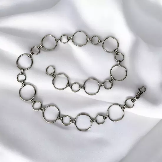 Silver Chain Circle Metal Medallion Waist Belt Punk Rock Glam Grunge Y2K Small