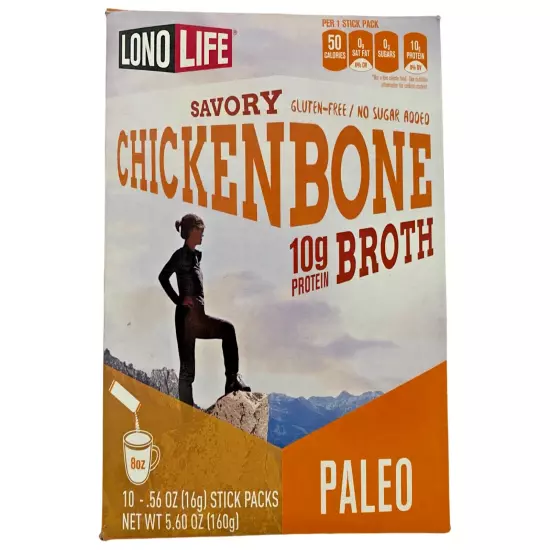 LonoLife Chicken Bone Broth Powder 10g Protein Keto & Paleo Friendly 10 Packs