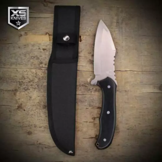 9" BLACK Wooden Handle SURVIVAL Fixed Blade FULL TANG Hunting Knife w/ Sheath