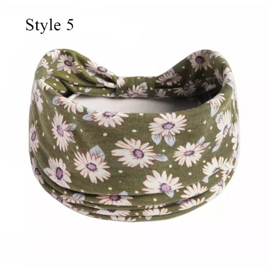 Women Boho Flower Print Wide Headband Vintage Knot Elastic Turban Headwrap *