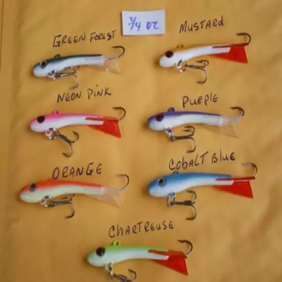 12 PCS MINNOW JIGGING/CASTING LURE BAIT/ICE FISHING 3/4 OZ. 14 COLORS CHOOSE ANY