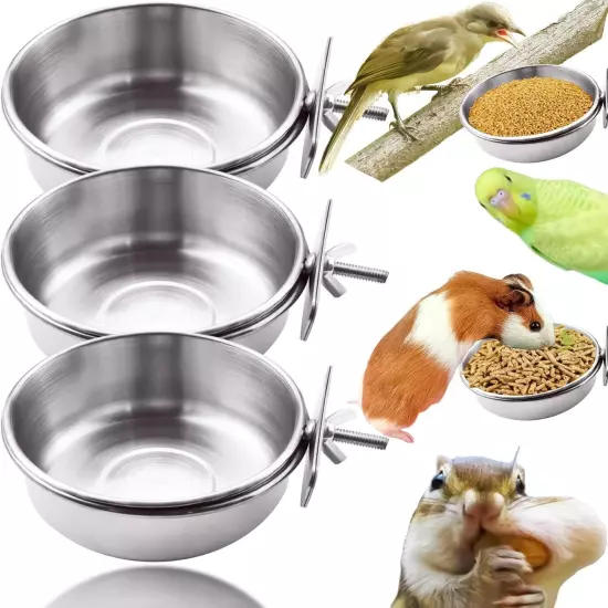 MotBach 3 Pieces Stainless Steel Bird Feeding Dish Cups, 3 Pack, Grey 