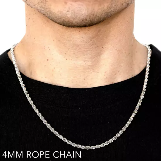 10k White Gold 1mm-12mm Solid D/Cut Rope Chain Necklace Bracelet Size 7"-30"