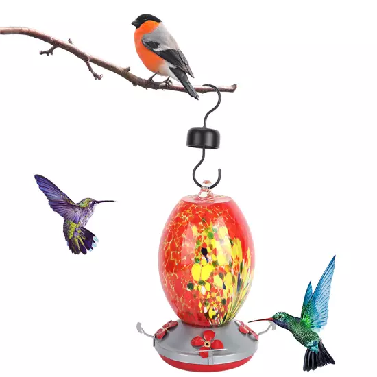 Q1)Hummingbirds Water Feeder Colorful Painting Glass Bird Feeding Tool For