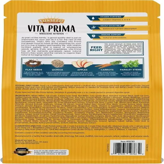 Sunseed Vita Prima Wholesome Nutrition Parakeet Food, 2 LBS