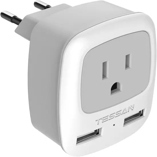 European Travel Plug Adapter, Europe Power Plug with 2 USB Ports, Type C