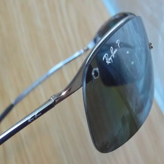 Ray-Ban Polarized RB 3183 Top Bar 004/9A Chrome rimless Gray green lens -Nr.Mint