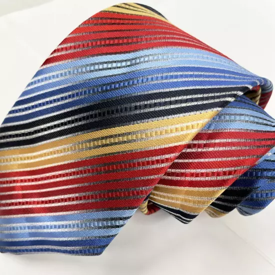 Red Blue Beige Colorful Striped Regimental Repp Silk Tie 3" x 58"