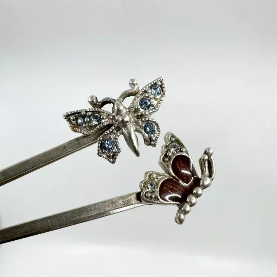 Vintage Sterling Silver & Enamel Butterfly Bobby Pins (Set of 4)