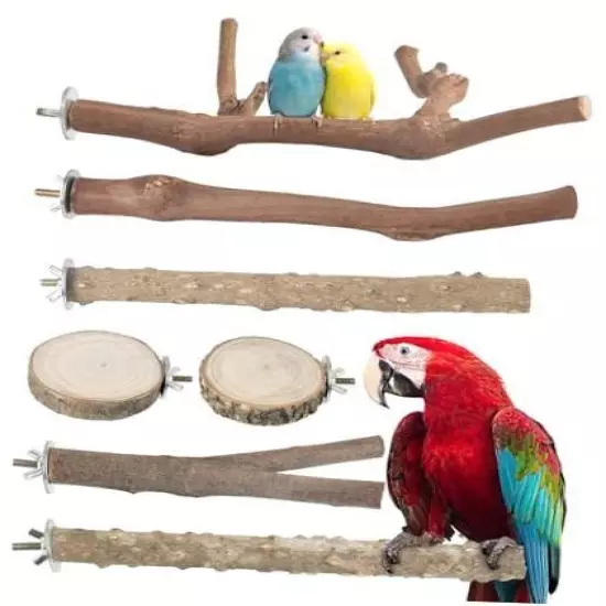  Bird Perch Stand 7PCS, Natural Grape Wood Pole Standing Parrot Cage Branch 