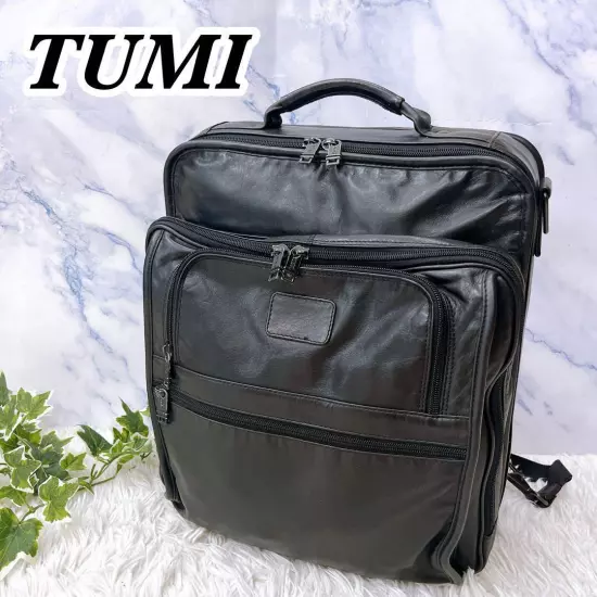 Tumi All Leather Rucksack Backpack Genuine Black