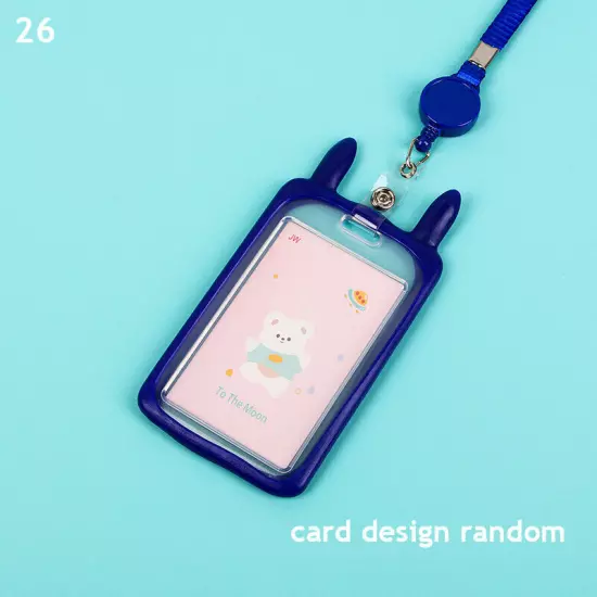 Cute Cat Ear ID Card Holder Retractable Reel Lanyard Credit Cover Case Kids Gift