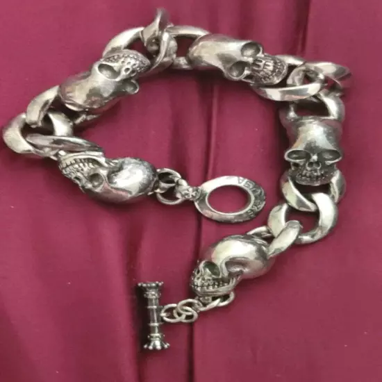 King Baby Skull Bracelet Mens 925 Sterling Silver