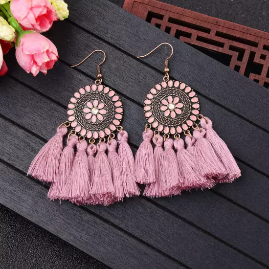 Fashion Women Bohemian Earrings Long Tassel Fringe Drop Dangle Ear Stud Jewelry