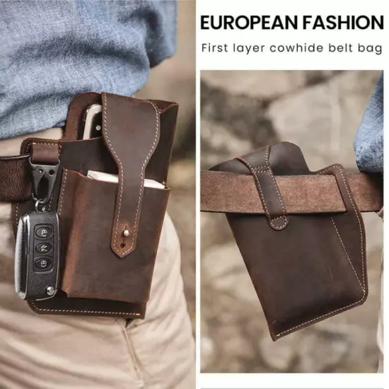 Retro Mens Waist Bag Genuine Leather Cell Phone Holster Case Belt Loop Sp FAST