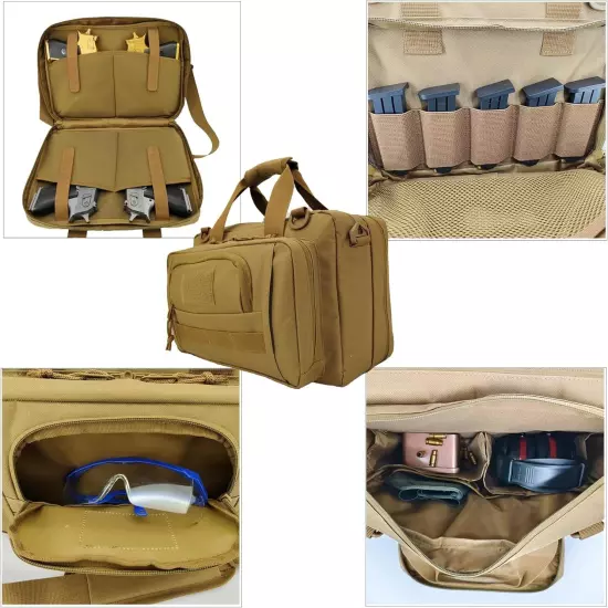 Tactical Gun Range Bag for 4 Handguns Ammo, Pistol Duffle Bag with 5X Magazine S