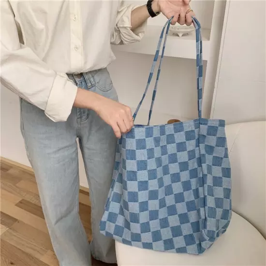 Women's Lightweight Canvas Bags Cotton Denim Tote Shopper Purse Shoulder Handbag