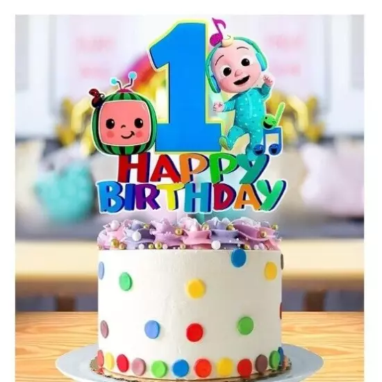 Cocomelon Large Acrylic 1st Happy Birthday Cake Topper