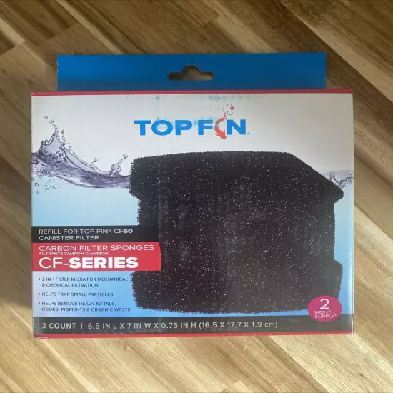 Top Fin Carbon Filter Sponges 2 Refills for CF60 Canister CF-Series Black Fish