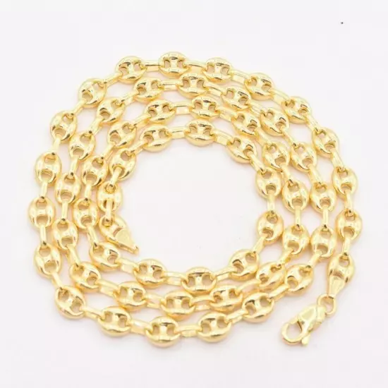 7mm Puffed Anchor Mariner Chain Necklace 14K Yellow Gold-Plated Silver 925