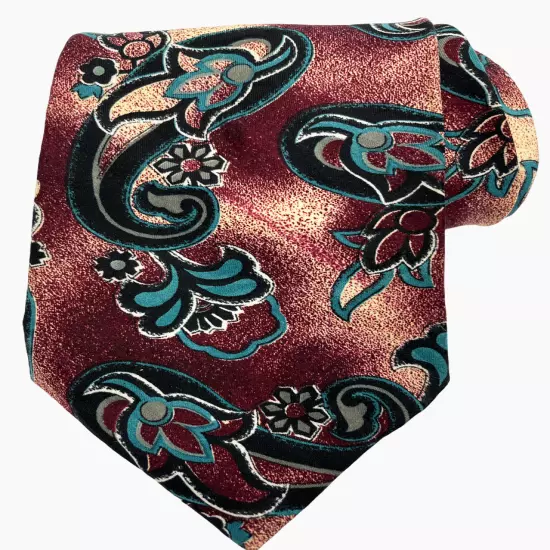 Ketch Red Turquoise Teal Floral Paisley Art Print Necktie Tie 4" x 57"