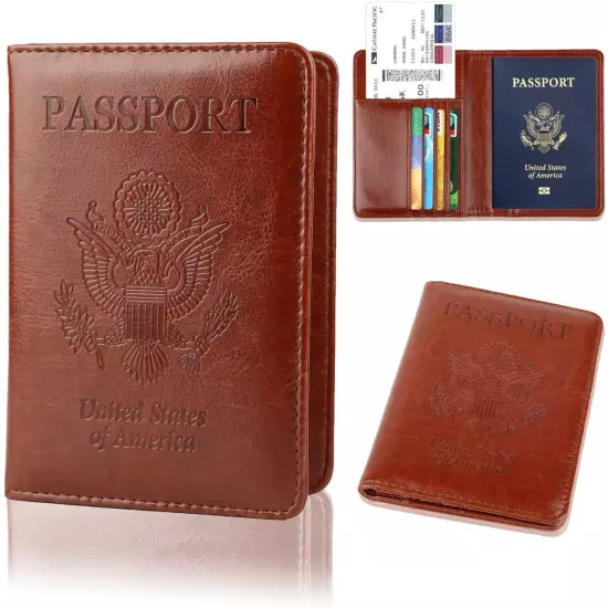 US Passport Wallet RFID Blocking Travel Leather Cards Holder Cover for Women Men