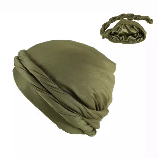 Mens Turban Head Wrap Satin Lined Head Scarf Elastic Headband Caps Halo Hijab