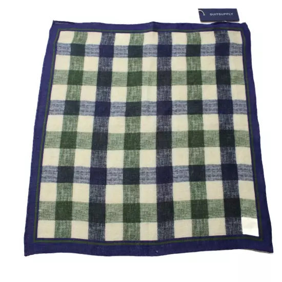 SUITSUPPLY Pocket Check Green Handkerchief Men's ONE SIZE Linen Formal