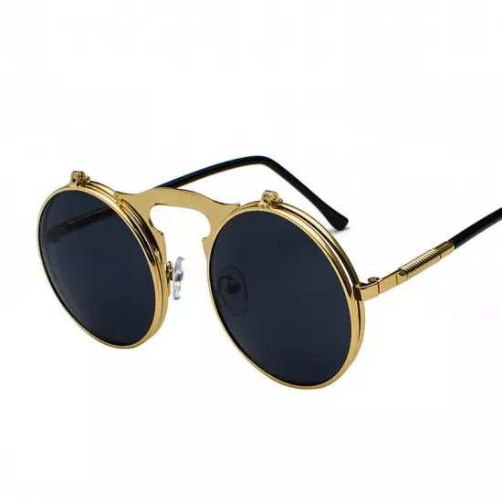 Round Metal Flip Up Sunglasses Retro John Lennon Circle Vintage Unisex Glasses