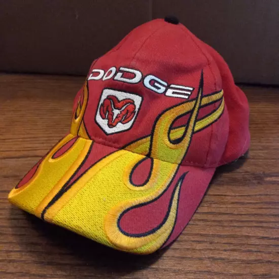 Vintage Dodge Flames Ram Logo Snapback Trucker Red Yellow Adjustable