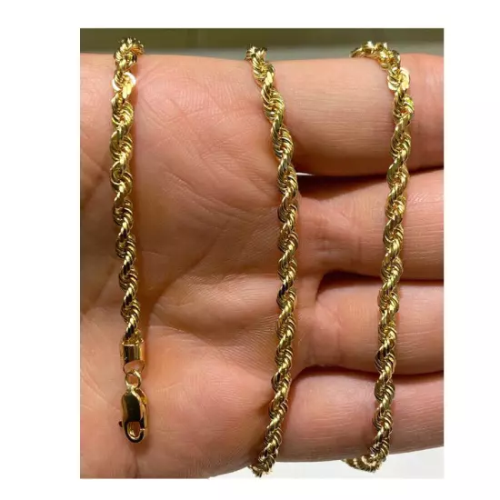 14k Solid Yellow Gold Rope Chain Necklace Bracelet 1mm-10mm Men Women Sz 7"-30"