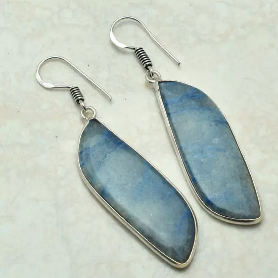 Blue Aventurine Handmade Drop Dangle Earrings Jewelry 2.12" AE-55026