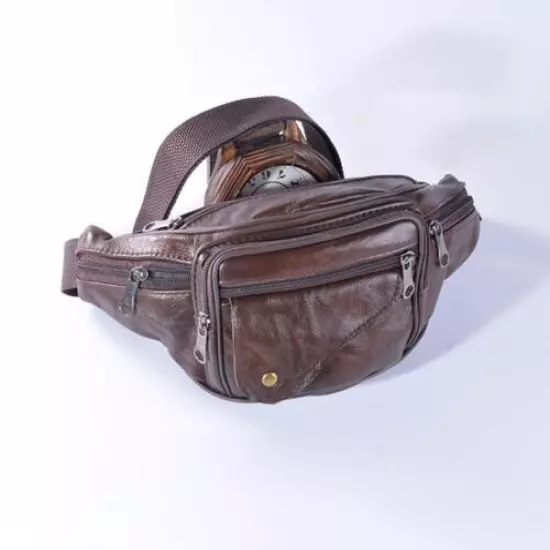 Men Geniune Leather Waist Money Bags Fanny Packs Sports Belt Cell Phone Purse 