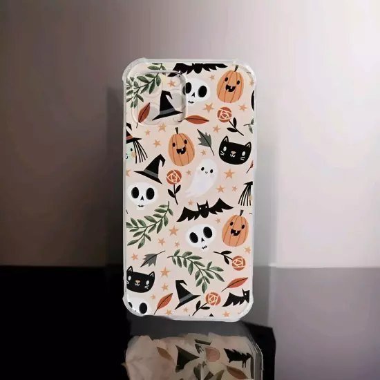 Phone Case for iPhone 12 Pro 6.1" Halloween Cats Pumpkins Bats Skulls Witches