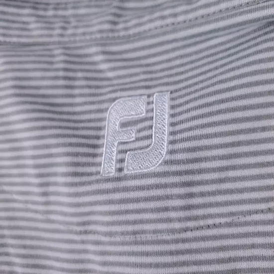 FootJoy FJ Mens Gray White Striped Golf Polo Short Sleeve Embroidered Shirt XL