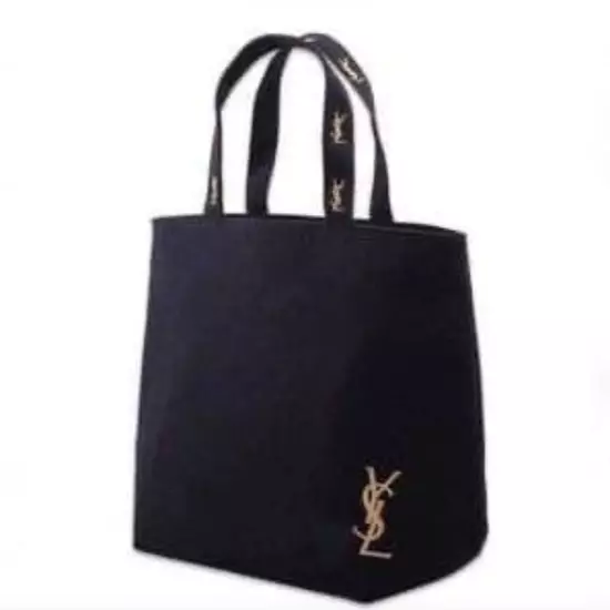 Yves Saint Laurent YSL Tote Bag Black Gold Embroidery Logo Novelty