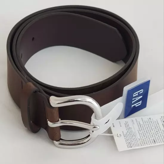 GAP Genuine Cow Leather Womens Small Brown Silver Buckle Classic Belt