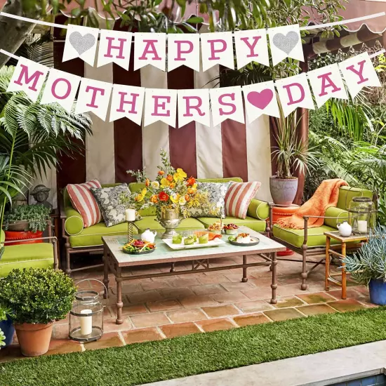 Happy Mother's Day Banner Mothers Day Bunting Sign Party Decorations Pink Let...